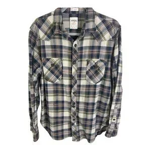 Fossil Shirts Fossil Shirt Mens Size Large Brown White Plaid